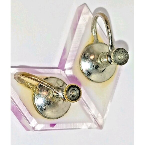 Vintage Purple Orchid Screw Back Earrings Silver Tone Resin Real Flower Dancing - Picture 2 of 4